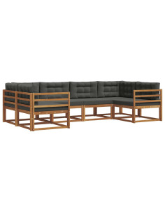 Set di divani da esterno con cuscino 6 pcs Naturale e Antracite 2