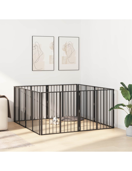 Cancello per cani 8 pcs Nero 80 x 80 cm Acciaio zincato