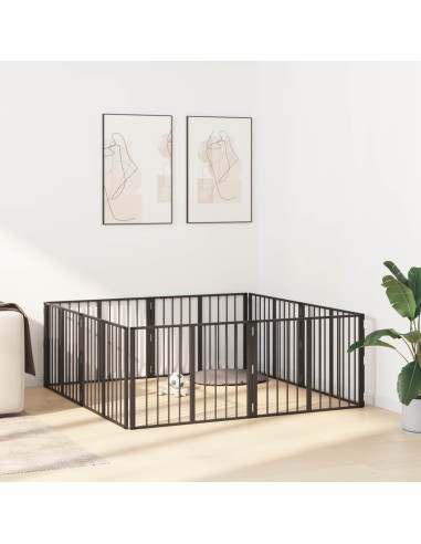 Cancello per cani 8 pcs Nero 80 x 60 cm Acciaio zincato