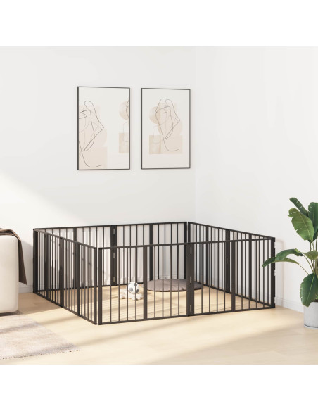 Cancello per cani 8 pcs Nero 80 x 60 cm Acciaio zincato