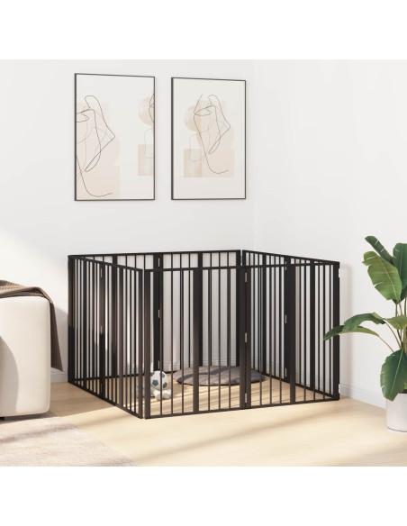 Cancello per cani 8 pcs Nero 60 x 80 cm Acciaio zincato