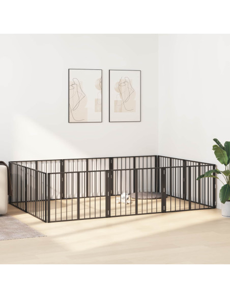 Cancello per cani 10 pcs Nero 80 x 60 cm Acciaio zincato
