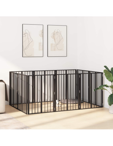 Cancello per cani 10 pcs Nero 60 x 80 cm Acciaio zincato