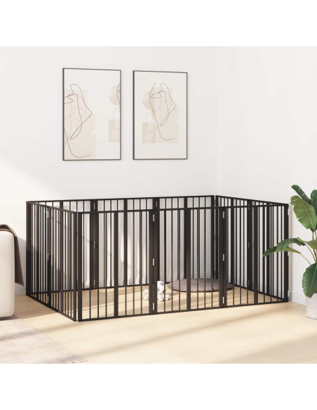 Cancello per cani 10 pcs Nero 60 x 80 cm Acciaio zincato