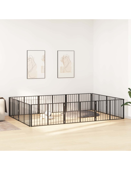 Cancello per cani 10 pcs Nero 100 x 60 cm Acciaio zincato