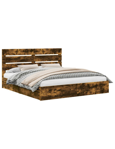 Letto con Contenitore con testiera Rovere fumé 180 x 200 cm