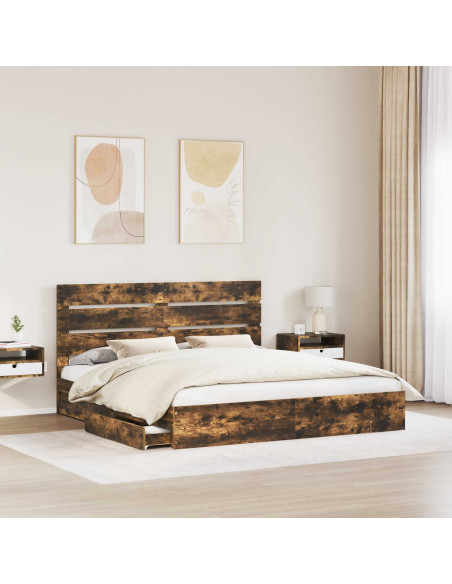 Letto con Contenitore con testiera Rovere fumé 180 x 200 cm