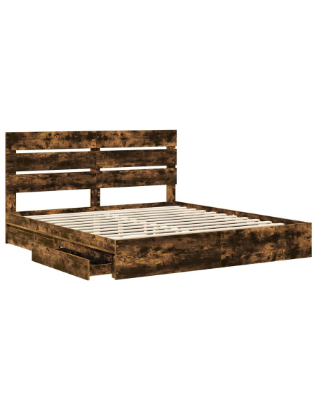 Letto con Contenitore con testiera Rovere fumé 180 x 200 cm