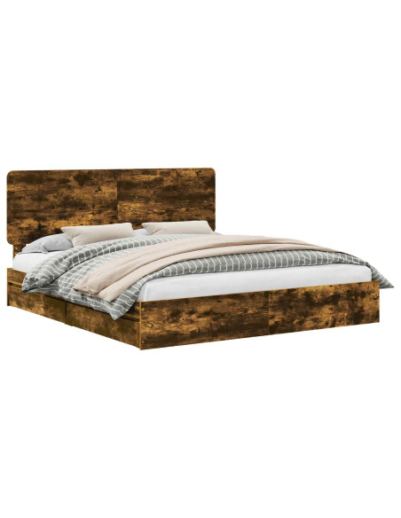 Letto con Contenitore con testiera Rovere fumé 180 x 200 cm