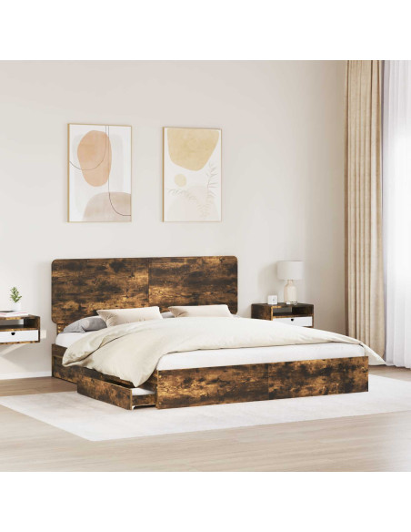 Letto con Contenitore con testiera Rovere fumé 180 x 200 cm