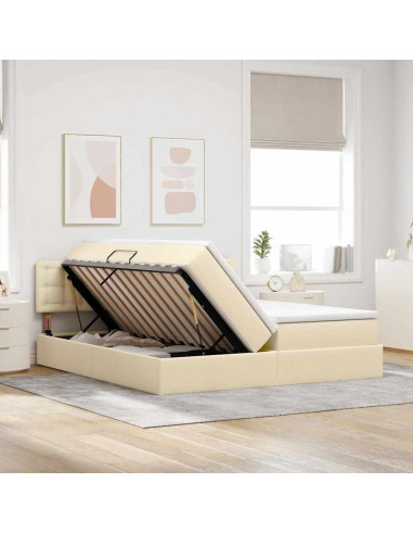 Letto con Contenitore Crema 200 x 200 cm Pelle Sintetica