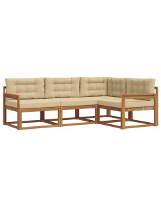 Set di divani da esterno con cuscino 4 pcs Naturale e Beige 2