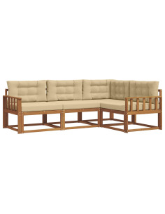 Set di divani da esterno con cuscino 4 pcs Naturale e Beige 2