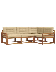 Set di divani da esterno con cuscino 4 pcs Naturale e Beige 2