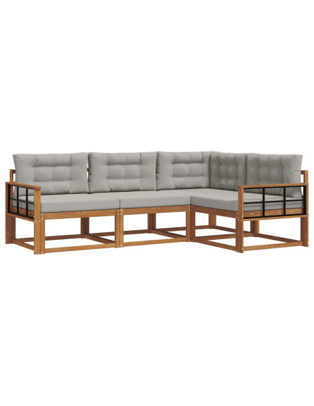 Set di divani da esterno 4 pcs Grigio Naturale e Chiaro