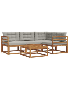 Set di divani da esterno 5 pcs Grigio Naturale e Chiaro 2
