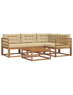 Set di divani da esterno con cuscino 5 pcs Naturale e Beige 2