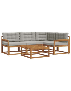 Set di divani da esterno 5 pcs Grigio Naturale e Chiaro 2