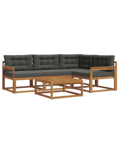 Set di divani da esterno con cuscino 5 pcs Naturale e Antracite 2