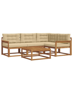 Set di divani da esterno con cuscino 5 pcs Naturale e Beige 2