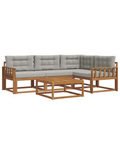 Set di divani da esterno 5 pcs Grigio Naturale e Chiaro 2