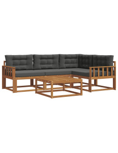Set di divani da esterno con cuscino 5 pcs Naturale e Antracite 2
