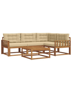 Set di divani da esterno con cuscino 5 pcs Naturale e Beige 2