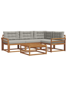 Set di divani da esterno 5 pcs Grigio Naturale e Chiaro 2