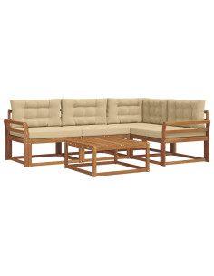 Set di divani da esterno con cuscino 5 pcs Naturale e Beige 2