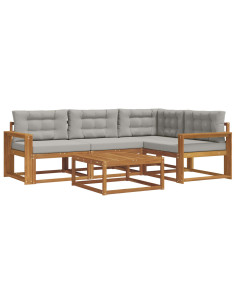Set di divani da esterno 5 pcs Grigio Naturale e Chiaro 2