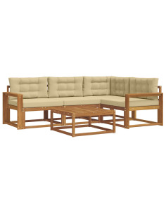 Set di divani da esterno con cuscino 5 pcs Naturale e Beige 2