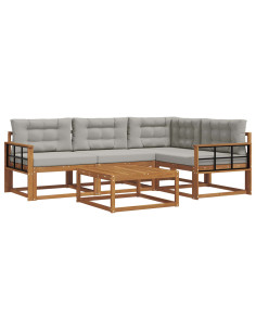Set di divani da esterno 5 pcs Grigio Naturale e Chiaro 2