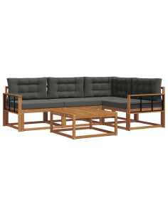 Set di divani da esterno con cuscino 5 pcs Naturale e Antracite 2