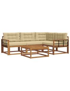 Set di divani da esterno con cuscino 5 pcs Naturale e Beige 2