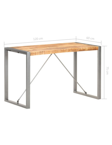 Tavolo da Pranzo 120x60x75 cm in Legno Massello di Mango Grezzo