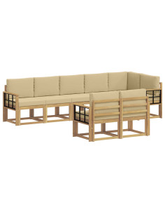 Set di divani da esterno 8 pcs Bianco e Beige Poliestere 2