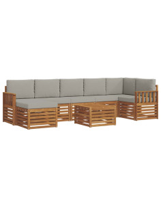 Set divani con cuscino 8 pcs Grigio Naturale e Chiaro 2