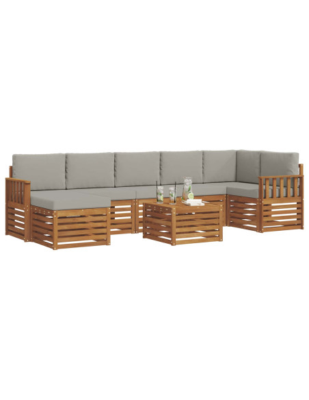 Set divani con cuscino 8 pcs Grigio Naturale e Chiaro