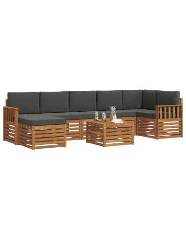 Set divani 8 pcs Naturale e Antracite Legno di Acacia Massello