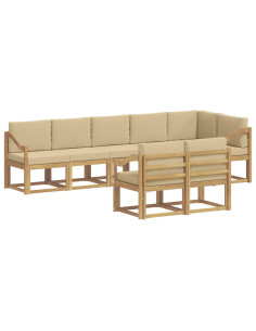 Set di divani da esterno 8 pcs Bianco e Beige Poliestere 2