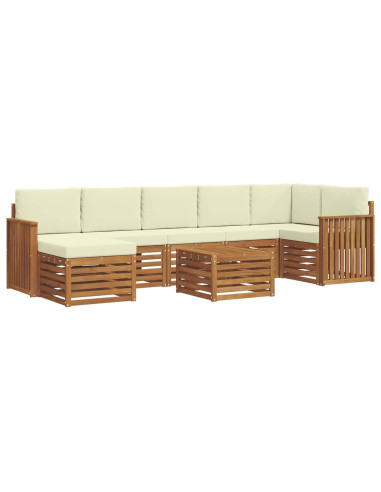 Set divani 8 pcs Naturale e Crema Legno di Acacia Massello