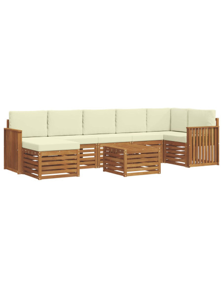 Set divani 8 pcs Naturale e Crema Legno di Acacia Massello
