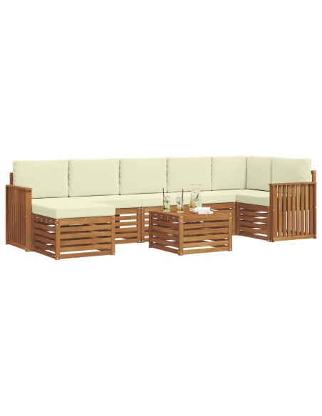Set divani 8 pcs Naturale e Crema Legno di Acacia Massello