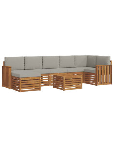 Set divani con cuscino 8 pcs Grigio Naturale e Chiaro 2