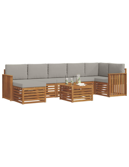 Set divani con cuscino 8 pcs Grigio Naturale e Chiaro
