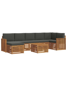 Set divani 8 pcs Naturale e Antracite Legno di Acacia Massello 2