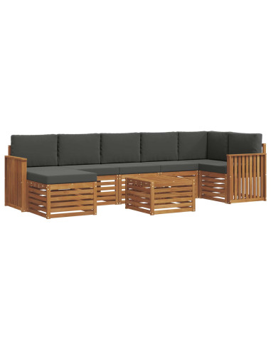 Set divani 8 pcs Naturale e Antracite Legno di Acacia Massello