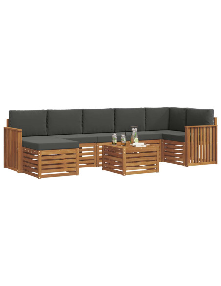 Set divani 8 pcs Naturale e Antracite Legno di Acacia Massello