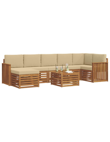 Set divani 8 pcs Naturale e Beige Legno di Acacia Massello