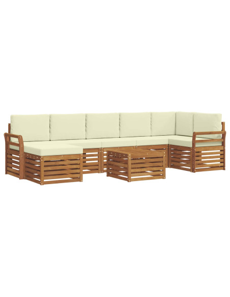 Set divani 8 pcs Naturale e Crema Legno di Acacia Massello